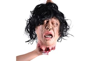 Edlike Halloween Hanging Severed Bloody Head w/Hair, Life-Size Corpse Head Props for Outdoor/Indoor Decor