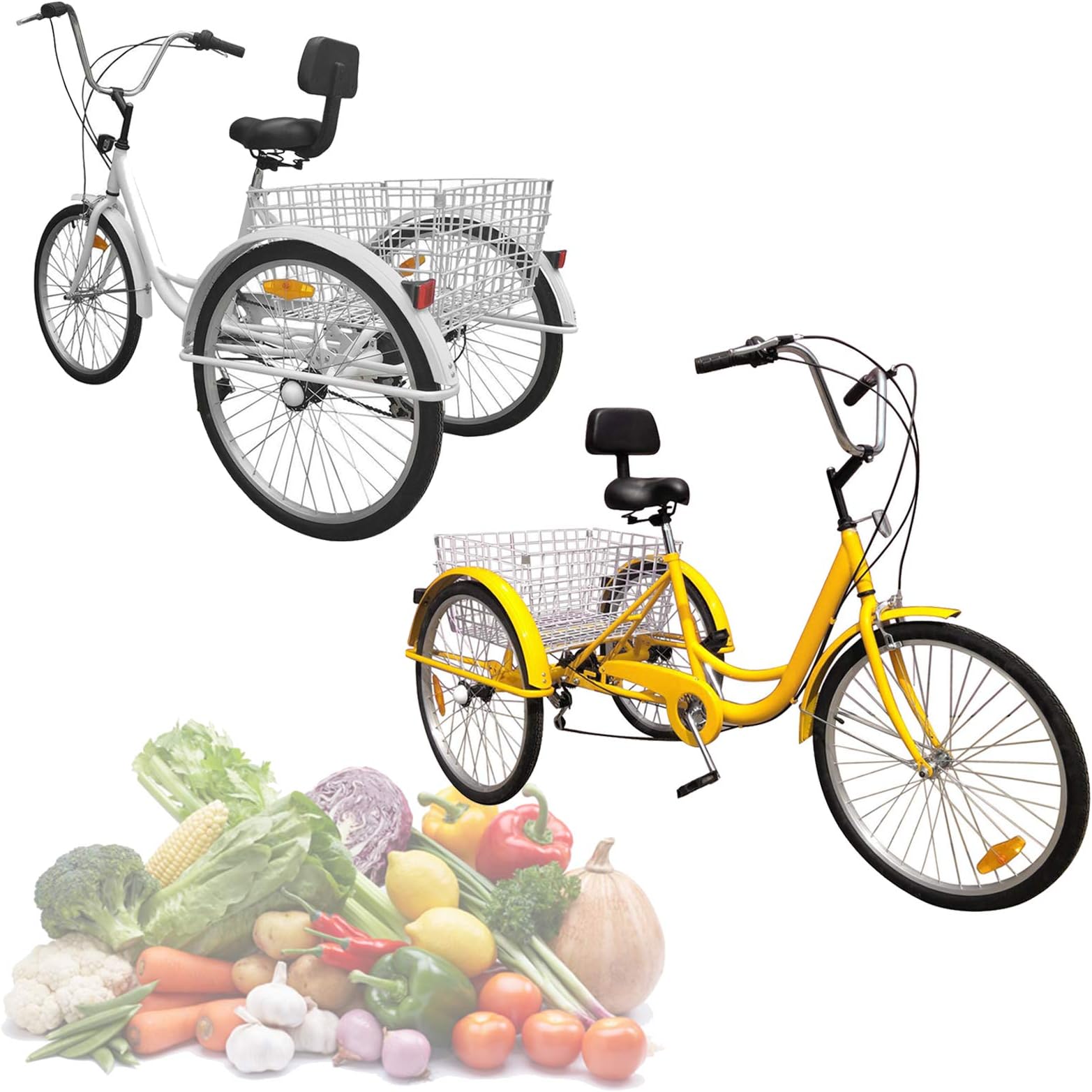 Areyourshop 24 Inch Adult Bicycle 6/7-Speed 3 Wheel Cruise Bike Tricycle Trike with Basket