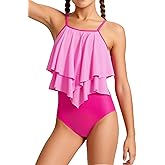 TUONROAD Girls Swimsuit One Piece Bathing Suit for Girls Tiered Ruffled Adjustable Straps Padded Swimwear 9-16y