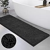 HOMEIDEAS Bathroom Rug Runner Black 17x47 inch, Ultra Soft and Absorbent Non-Slip Long Bath Rug, Thick Chenille Plush Machine Washable Shower Floor Carpet