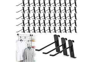 BIOBUBANA 60 Pcs Gridwall Hooks, 4 Inch Grid Wall Hook Display for Gridwall Panels, 20 Lbs Load Heavy Duty Hooks for Grid Wall Accessory, Metal Hook for Retail Store, Home Stroage, Garage, Trade Show (Black)
