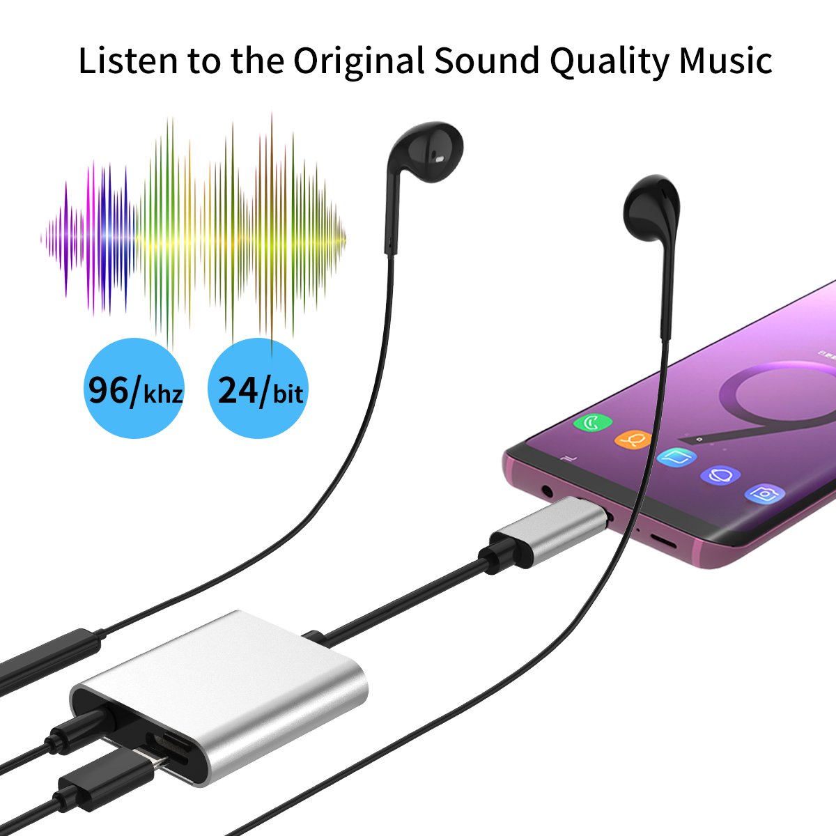 Type C Audio Charger Adapter, 2 in 1 USB-C to 3.5mm Headphones Aux Adapter,Type C to 3.5mm Audio PD Fast Charge Splitter, Support Google Pixel 3/3 XL/2/ 2XL,Samsung Note8/S8/S8+/S9/S9+,HTC U11 Etc