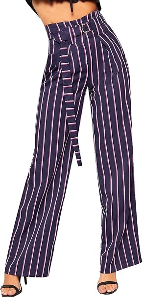 ladies navy and white striped trousers