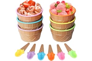 Xrten 6 Pcs Ice Cream Bowls with Spoon, Suitable for Food, Fruit, Ice Cream, Holiday Matching Birthday Party Gifts for Childr