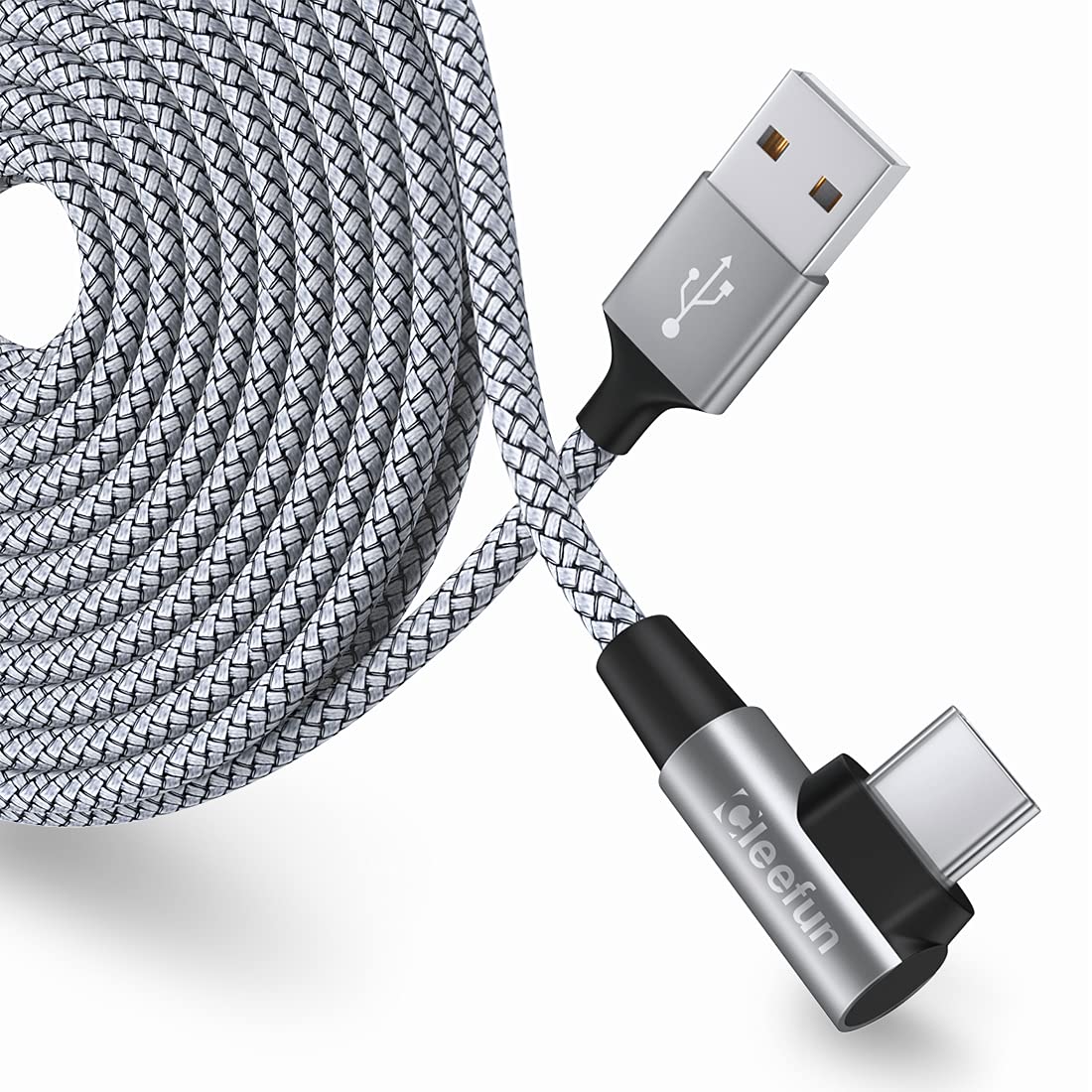 CLEEFUN Right Angle USB C Cable 90 Degree [5m/16ft], Extra Long 3A USB A to Type C Charger Lead Fast Charging Cord for Samsung Galaxy S25 S24 S23 S22 S21 S20 S10 S9 S8 Note 10 +, A20E A41 A51, Switch