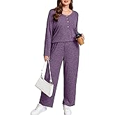 AusLook Plus Size Women’s 2 Piece Set Wide Leg Loose Pant Long Sleeve Top Matching Sets Tracksuit 2025 Vacation Loungewear