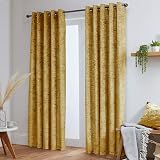 John Aird Crushed Velvet Ochre Eyelet Curtains 46x54 Pair Fully Lined view 2