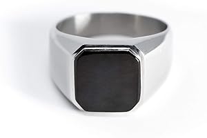 Tioneer Jewelry | Stainless Steel Letter Alphabet Initial Ring | Square Flat Top Ring for Men & Women | Stainless Steel Jewelry, (Black, Gold, Silver), Size 7-16