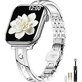 HASLFM Thin Stainless Steel Bands Compatible with Apple Watch 38mm 40mm 41mm 42mm (Series 11/10) for Women, Diamond Bracelet Dressy Metal Strap for iWatch Series 9 8 7 6 5 4 3 2 1 SE3/2/1,Silver