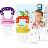 Baby Fruit Feeder Pacifier (2 Pack) - HAOBAOBEI Infant Teething Toy Teether in Appetite Stimulating Colors, Bonus Includes 3
