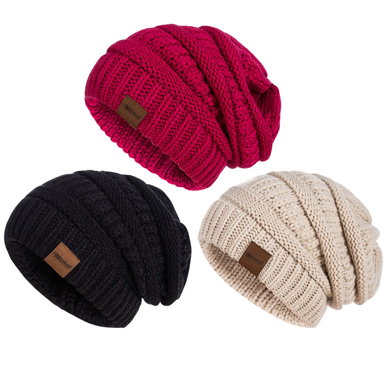 Photo 1 of ***beige missing***Womens Beanies for Winter 3 Pack, Slouchy Beanies for Women Oversized Knit Warm, Winter Hats for Women Thick for Cold Weather(Black+Oatmeal+Red)
