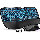 Ergonomic Wireless Keyboard and Mouse Combo, Rechargeable 4000mAh Backlit Keyboard with a Soft, Faux Lambskin Palm Rest, Wave Keys for Natural Typing, Compatible with Windows/Mac/Chromes OS—SABLUTE