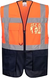 Portwest C476 Warsaw Executive Hi Vis Vest with Pockets Orange Navy L