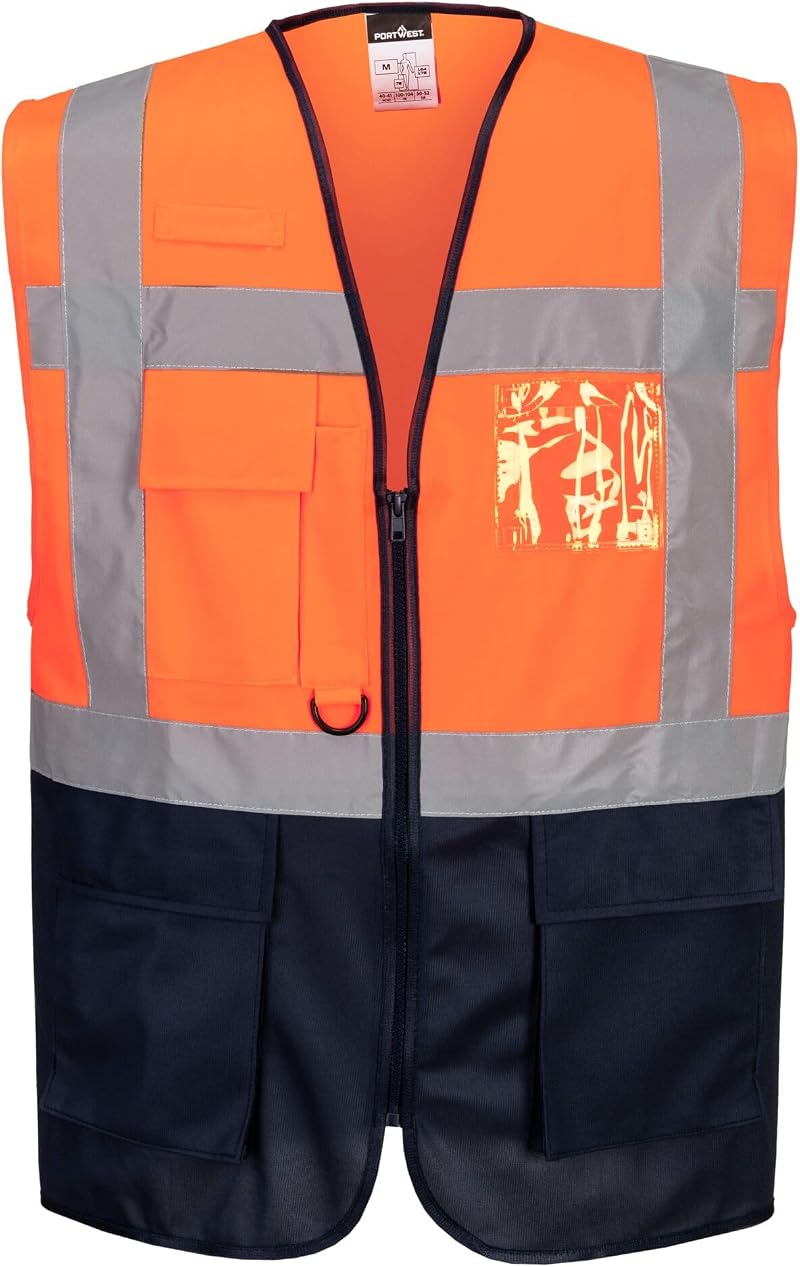 Portwest Warsaw Executive Hi Vis Vest Pockets D-Ring Radio 7 Pockets XL