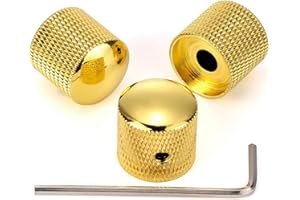 Swhmc 3PCS Metal Volume Tone Dome Guitar Speed Control Knurled Shaft Pots Knobs with Keys Screws Set for Electric Guitar or Bass (Gold)