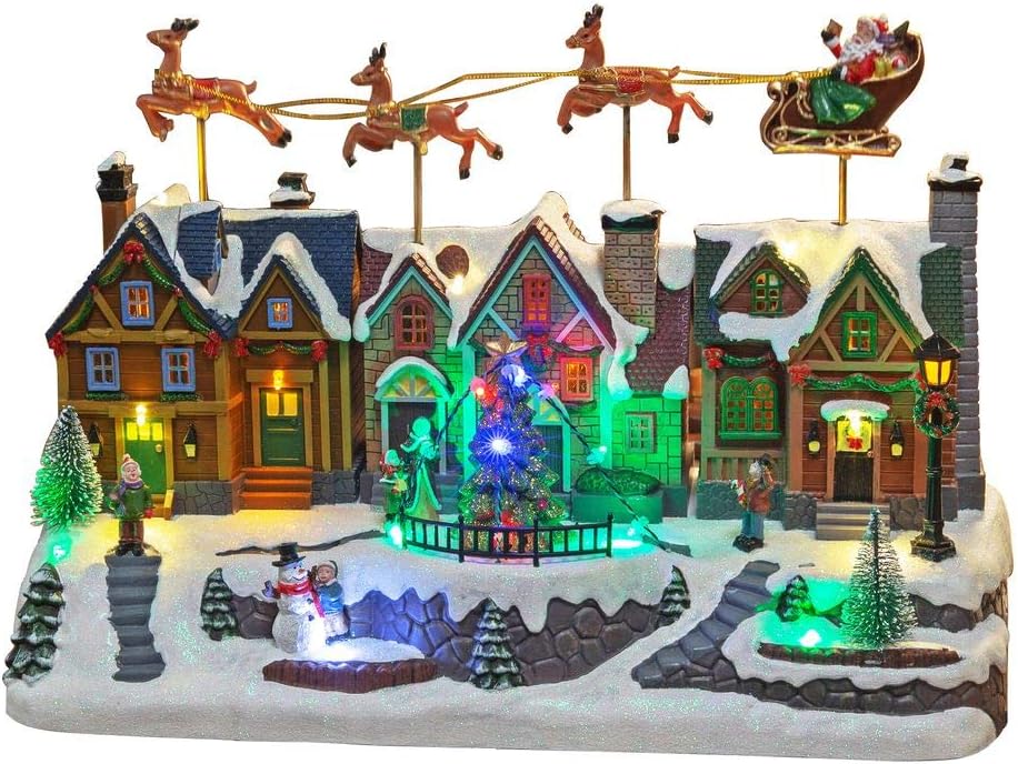 widdop & co Musical Snowy Village Scene with LED Lights and Flying