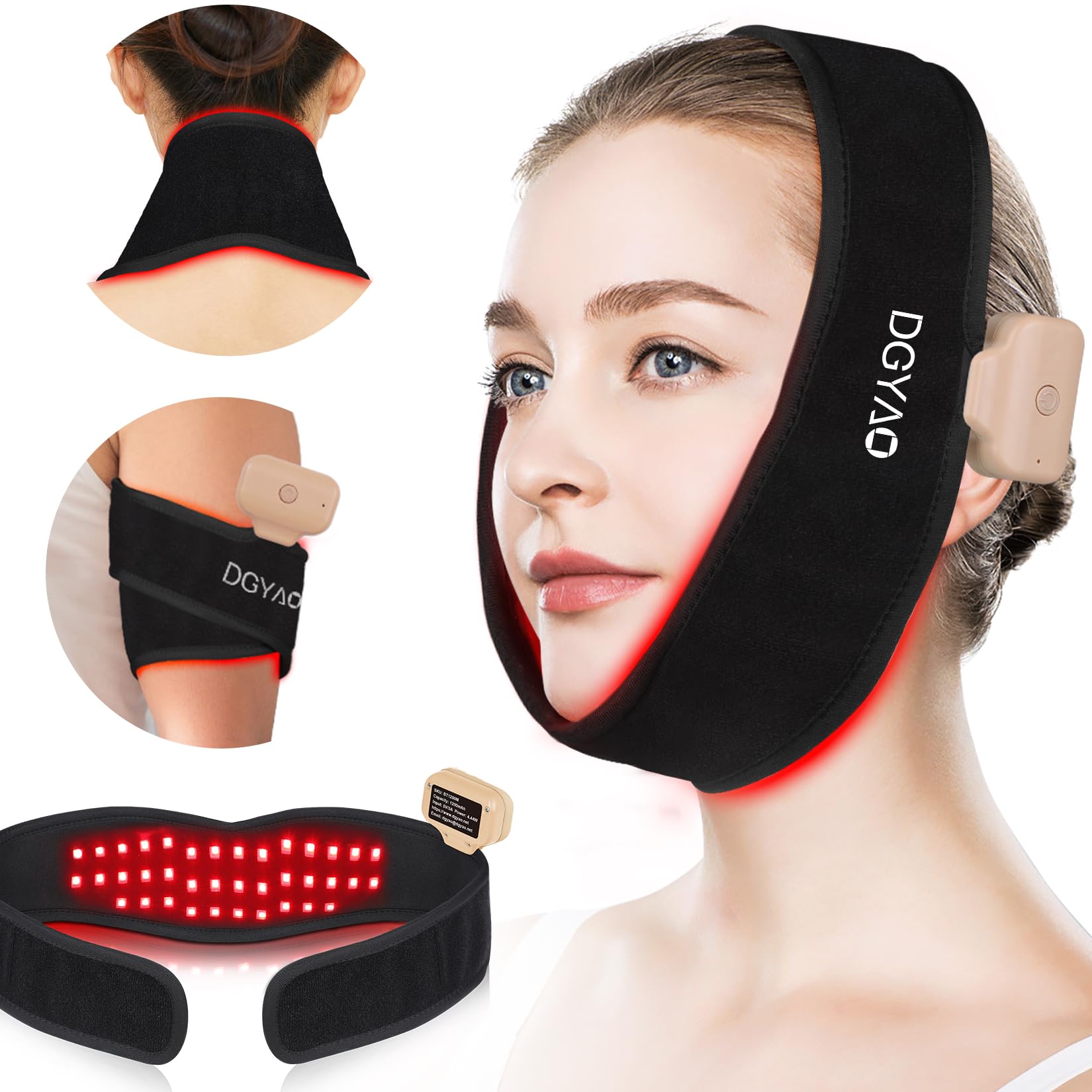 DGYAO Red Light Therapy for Neck Chin 8 Color Infrared Light Wrap 3D 38 Lights 152 Light Beams Wearable Pad