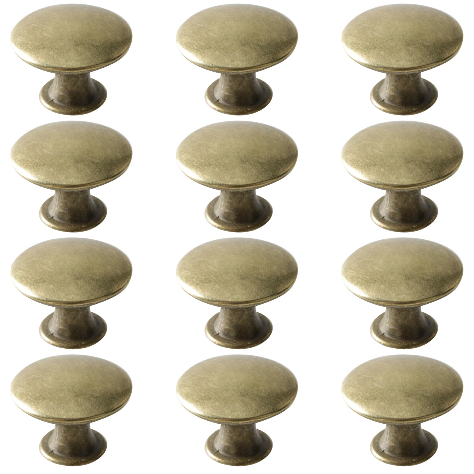 Beilala Antique Brass Drawer Knobs, 12 Pack Round Metal Wardrobe Handles Kitchen Cabinet Pulls with Screws for Chest of Drawers Furniture Cupboard Dresser Door, 30x21mm — image 1