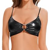 Vinaderhom Women's Metallic Bra Tops Shiny Bralette Rave Crop Top with Metal Ring Festival Party Bikini