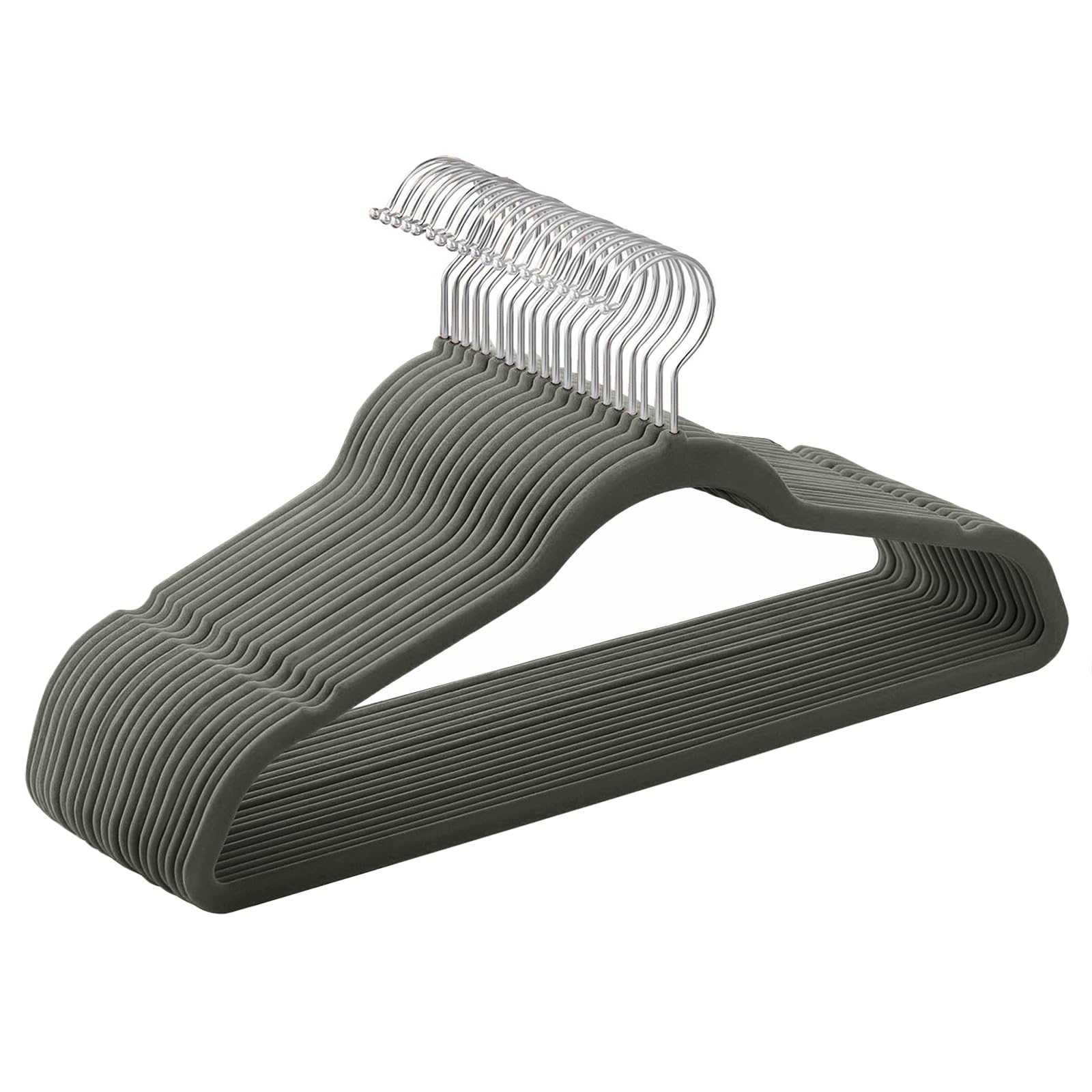SONGMICS Set of 20 Velvet Hangers, 41.5 cm Wide, Space-Saving, High Load Capacity, with 360° Swivel Hooks, for Coats Shirts Suits, Silver and Grey CRF026G20