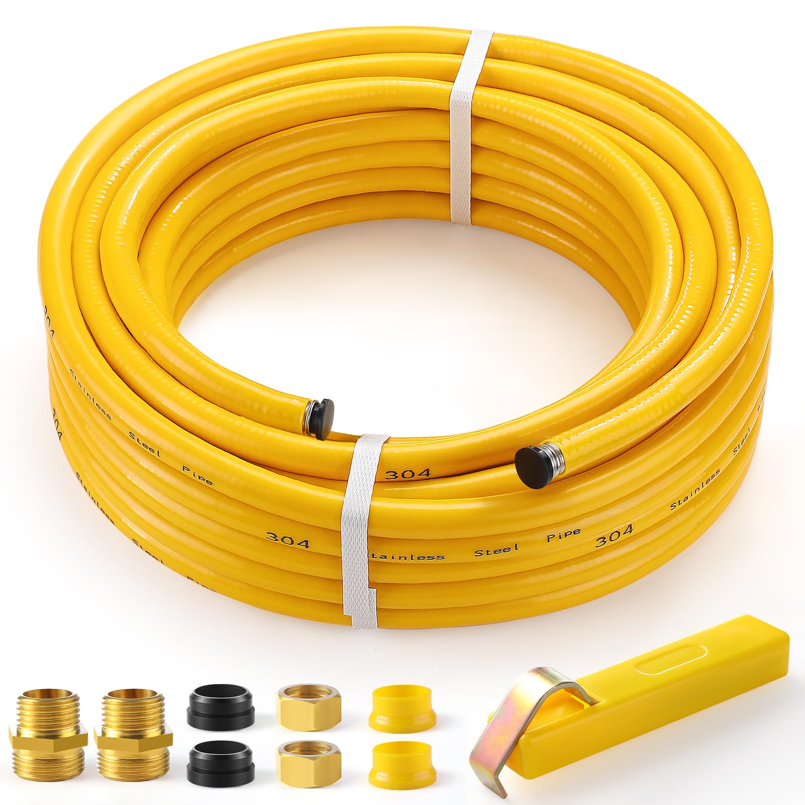 Photo 1 of 1/2" CSST Gas Line for Natural Gas & Propane | Flexible Corrugated Stainless Steel Gas Tubing with PVC Cover, Brass Fittings Included | Gas Pipe for Grills, Heaters, Stoves, Generators (66ft)