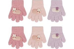 QKURT 3 Pairs Toddler Warm Knitted Gloves, Kids Soft Thermal Magic Gloves Elastic Full Finger Baby Boys Girls Mittens Childre