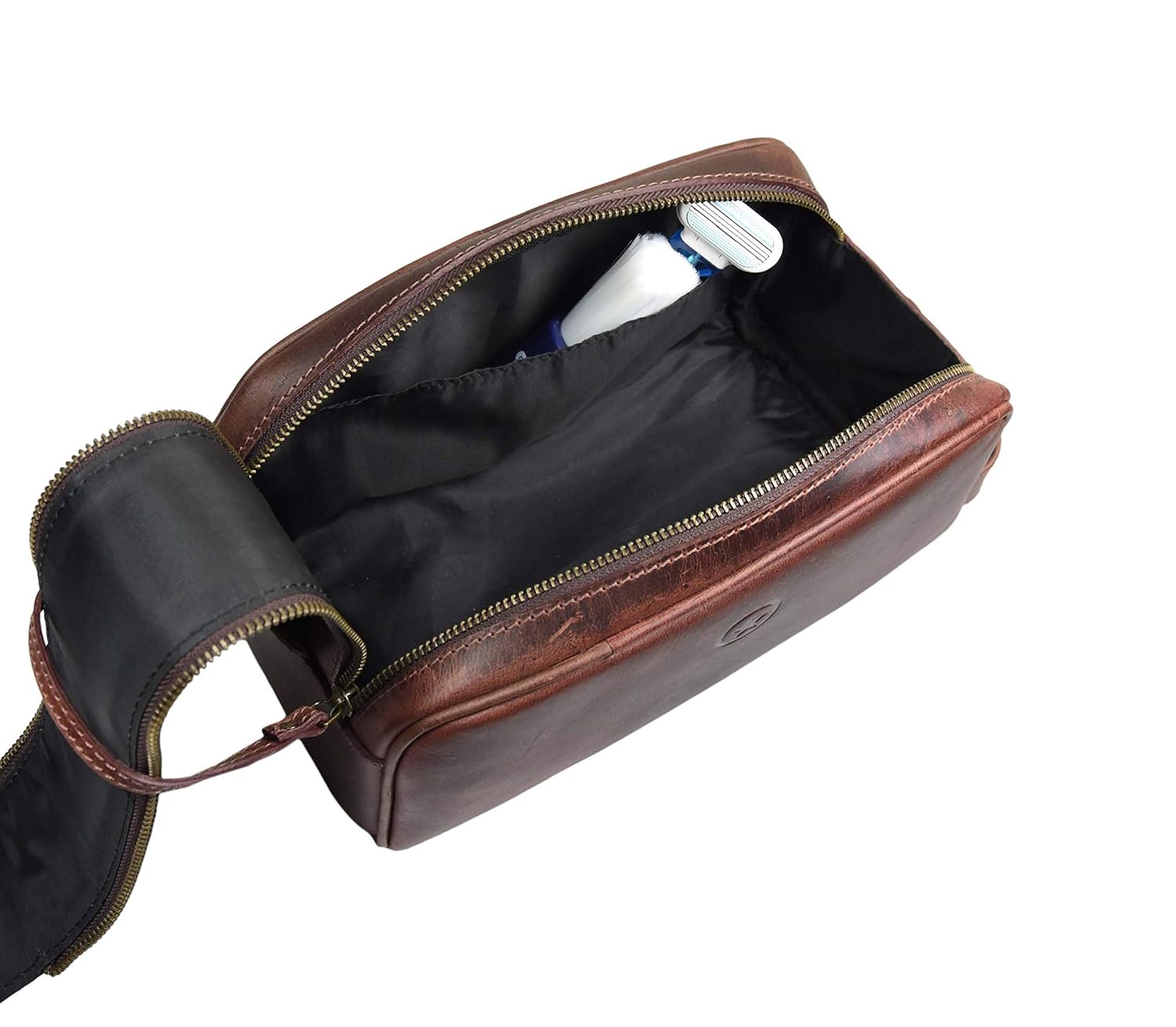 10" Premium Leather Toiletry Travel Pouch With Waterproof Lining | King-Size Handcrafted Vintage Dopp - Kit ~ Gift for Father's Day By Aaron Leather Goods (Dark Brown) : Beauty