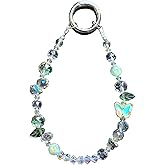 Crystal Beaded Phone Lanyard Wrist Strap, Cute Cellphone Chain Bracelet Wristlet, Camera and Keychain Lanyard with Butterfly Charm, Glass Beads, Mint Green Accents