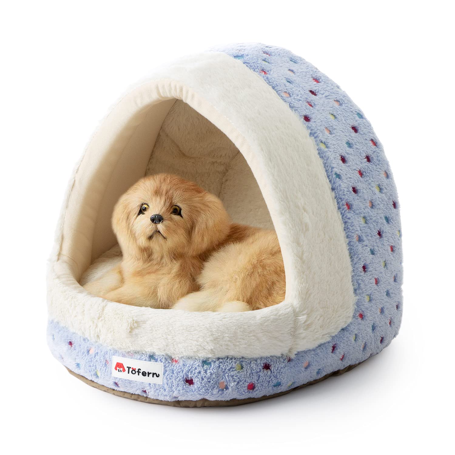 Tofern Cat Bed Small Dog Bed Pet Cave Bed For Puppy Kitten Rabbit Cute Fleece Igloo House for Small Dogs Indoor Cats Non-Slip Warm Washable Tent House — image 1