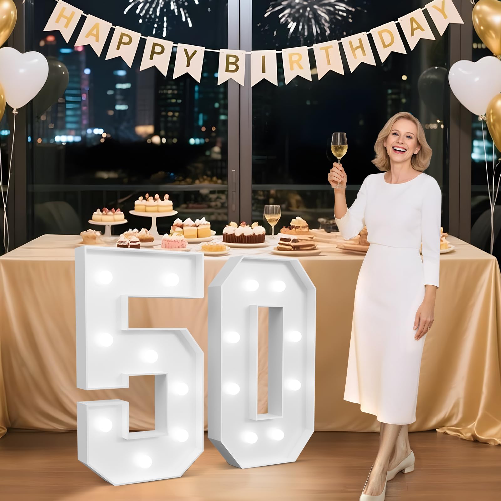 Photo 1 of 3FT Marquee Numbers 50, Happy 50th Birthday Decorations for Women Men, Large 50 Light up Numbers for Him Her 50 Years Old Birthday Party Supplies, 50th Anniversary Party Decor