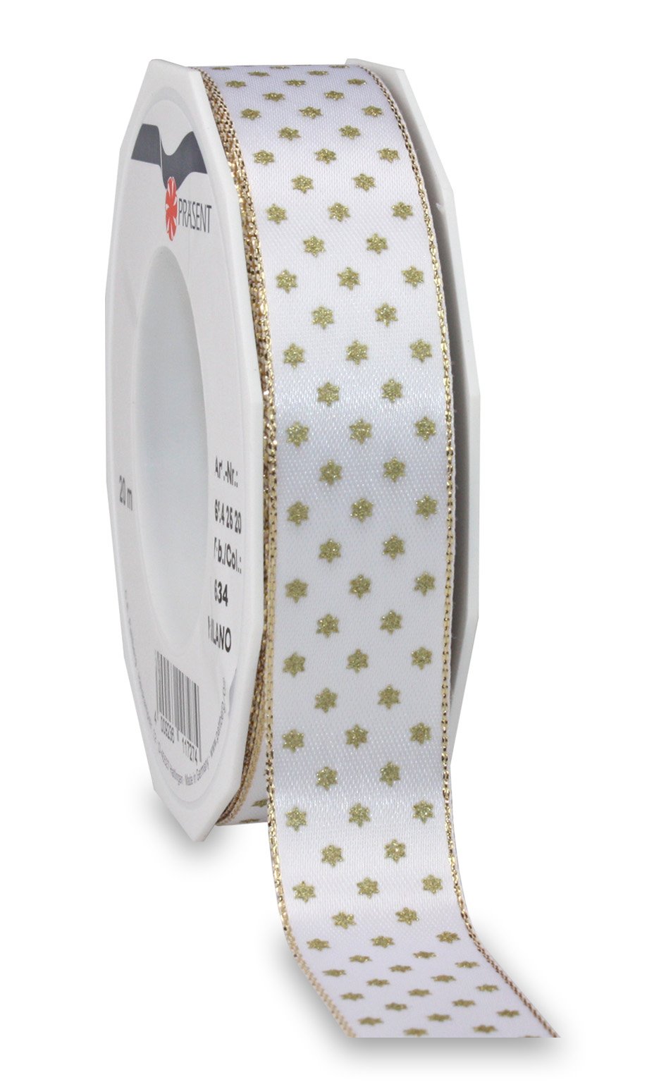 Präsent - Milano Printed Satin Ribbon Gold 20-m-Roll 25 mm width