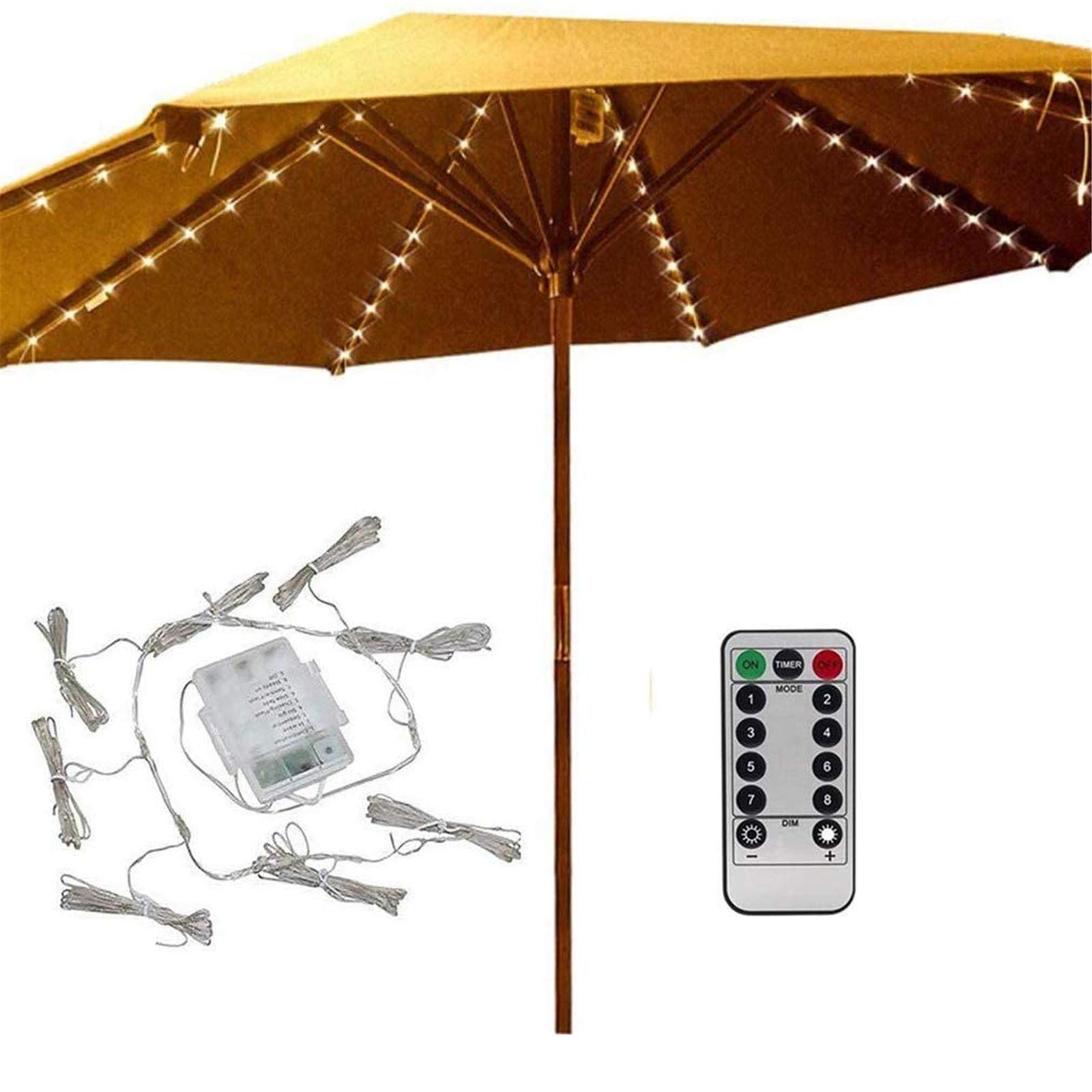 Photo 1 of Patio Umbrella Lights 8 Lighting Mode 104 LED String Lights with Remote Control Umbrella Lights Battery Operated Waterproof Outdoor Decor for Patio Umbrellas Outdoor Use Camping Tents Warm White