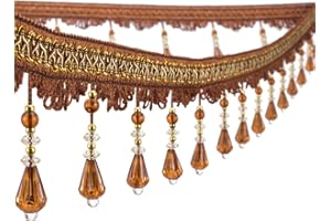 Yalulu 4 Yards Boho Style Deep Coffee Beaded Fringe Trim, Polyester with Beaded Accents, Perfect for Home Decor & DIY Projects