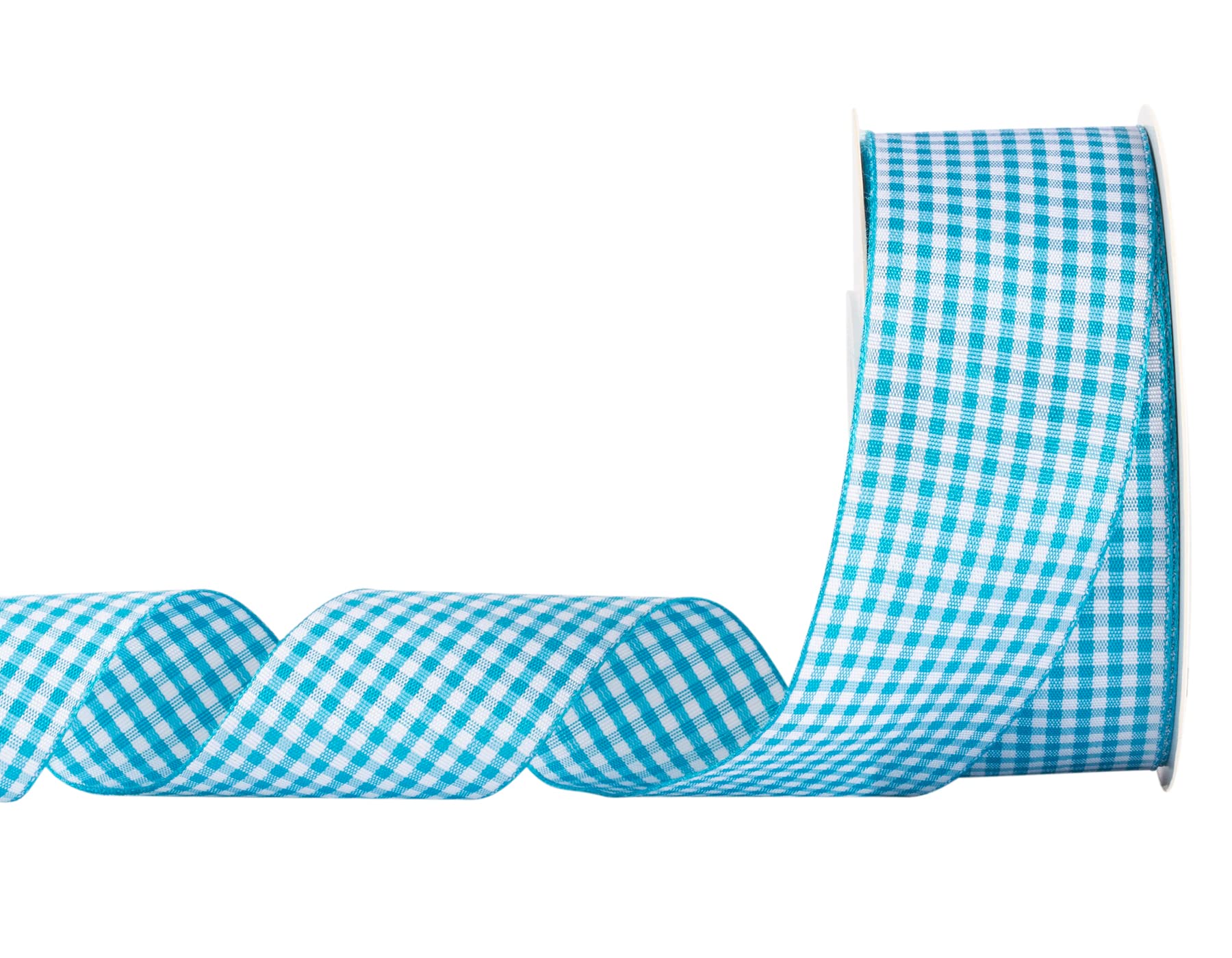 AVANAVA Gingham Plaid Ribbon 40mm Polyester Check Woven for Crafts, Gifting and Wedding (22 Meters-Roll, Turquoise)