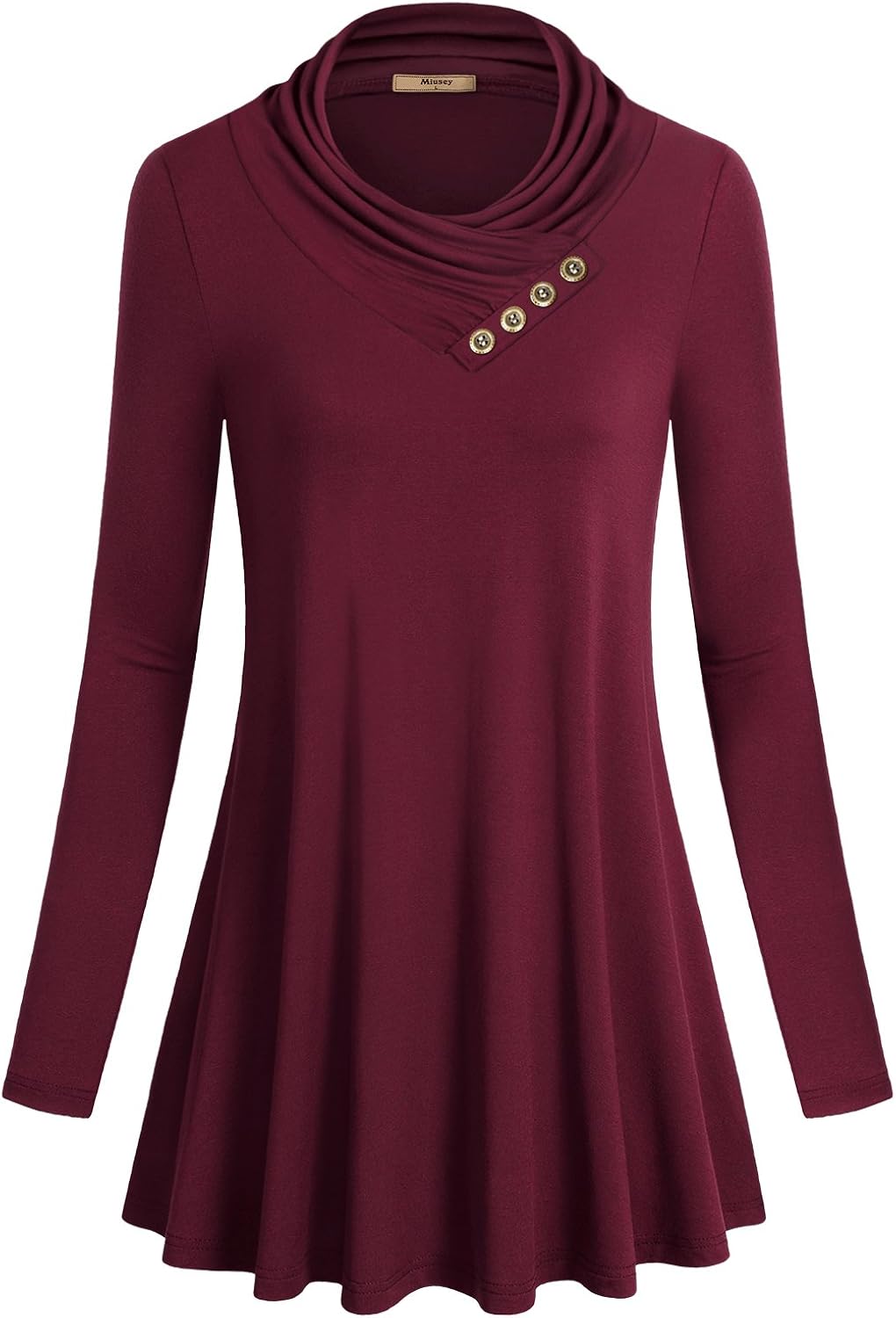 Miusey Women's Long Sleeve Cowl Neck Form Fitting Casual Tunic Top Blouse