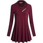 Miusey Women's Long Sleeve Cowl Neck Form Fitting Casual Tunic Top Blouse