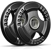 Holleyweb Weight Plates Olympic Rubber Grip Plates 2-Inch Cast Iron Grip Plates Bumper Plates for Strength Training, Weightlifting, Crossfit Weights for Home Gym (A-YD07001)