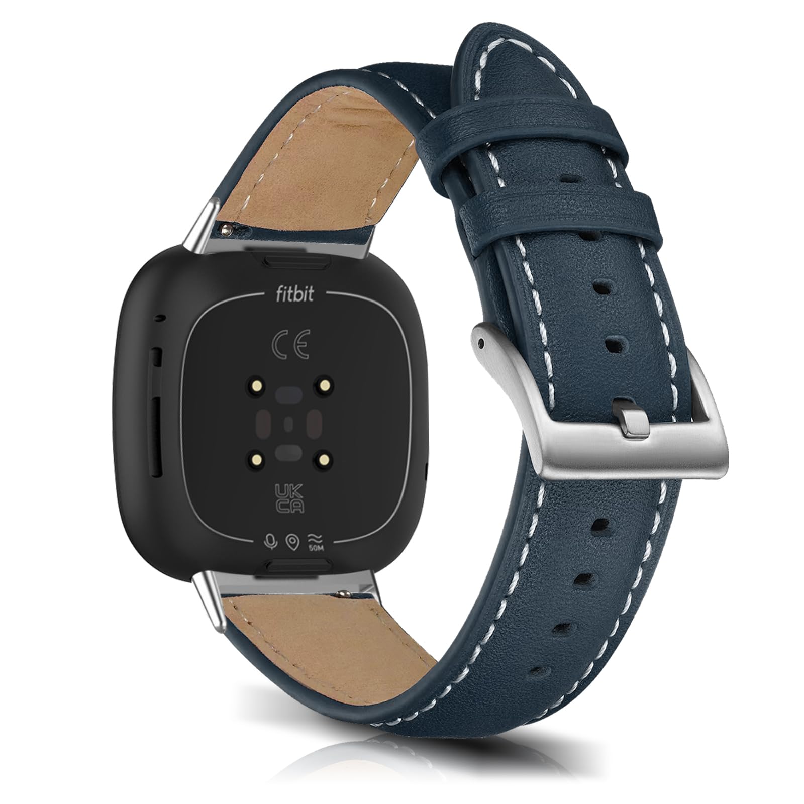 KoGiio Vintage Leather Strap for Fitbit Versa 4/Versa 3/Sense 2/Sense Men Women Replacement Soft Watch Straps, blue