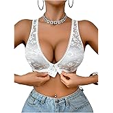 SOLY HUX Bras for Women Front Closure Wireless Bra Floral Print V Neck Comfortable Bralette