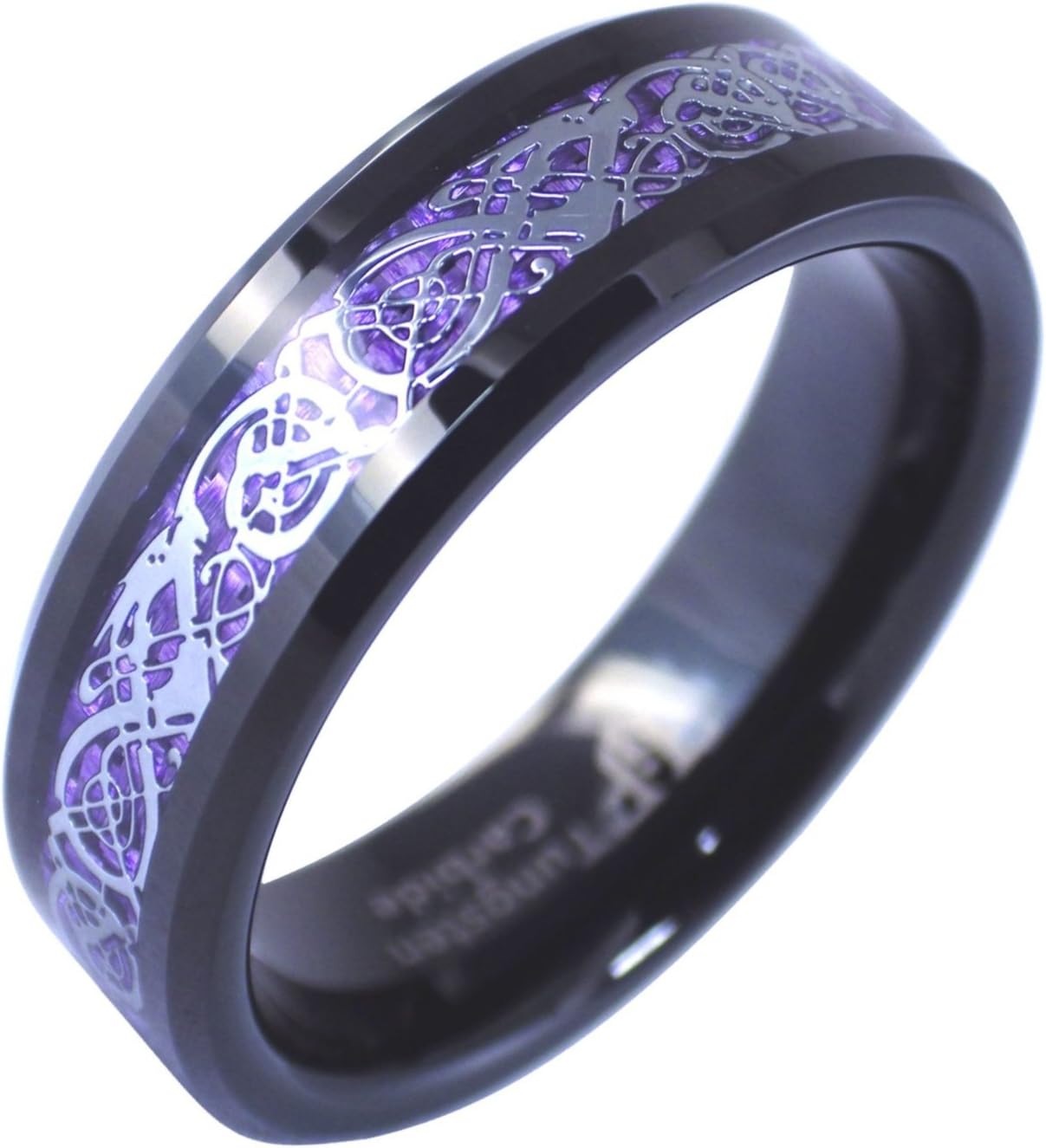 Fantasy Forge Jewelry Black Tungsten Royal Purple Celtic Dragon Ring Womens Mens 6mm Wedding Band Sizes 6-10