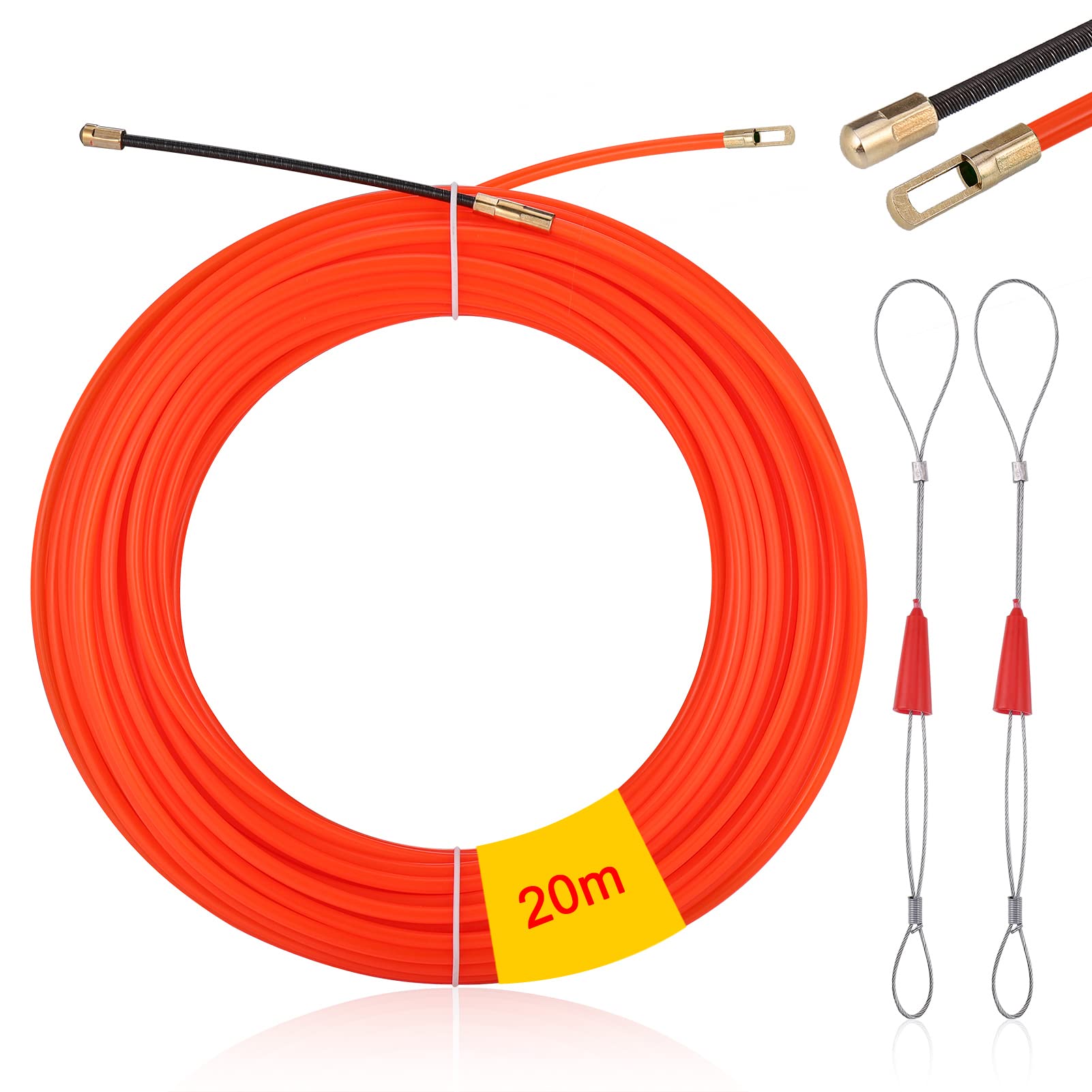 Zocipro 20M Fish Tape Wire Puller Through Wall, 4mm Cable Running Puller Rods, Electrical Wire Threader Puller with 2 Metal Lock Wires for Communication Cable, Wall, Floor Duct — image 1