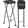 TASALON Premium Salon Folding Tray on Wheels, Folding Salon Tray, Rolling Service Tray for Beauty Salon, Beauty Tray Cart, Salon Cart Fold Up for Easy Storage, Color Trays for Salon Fold Up - Black