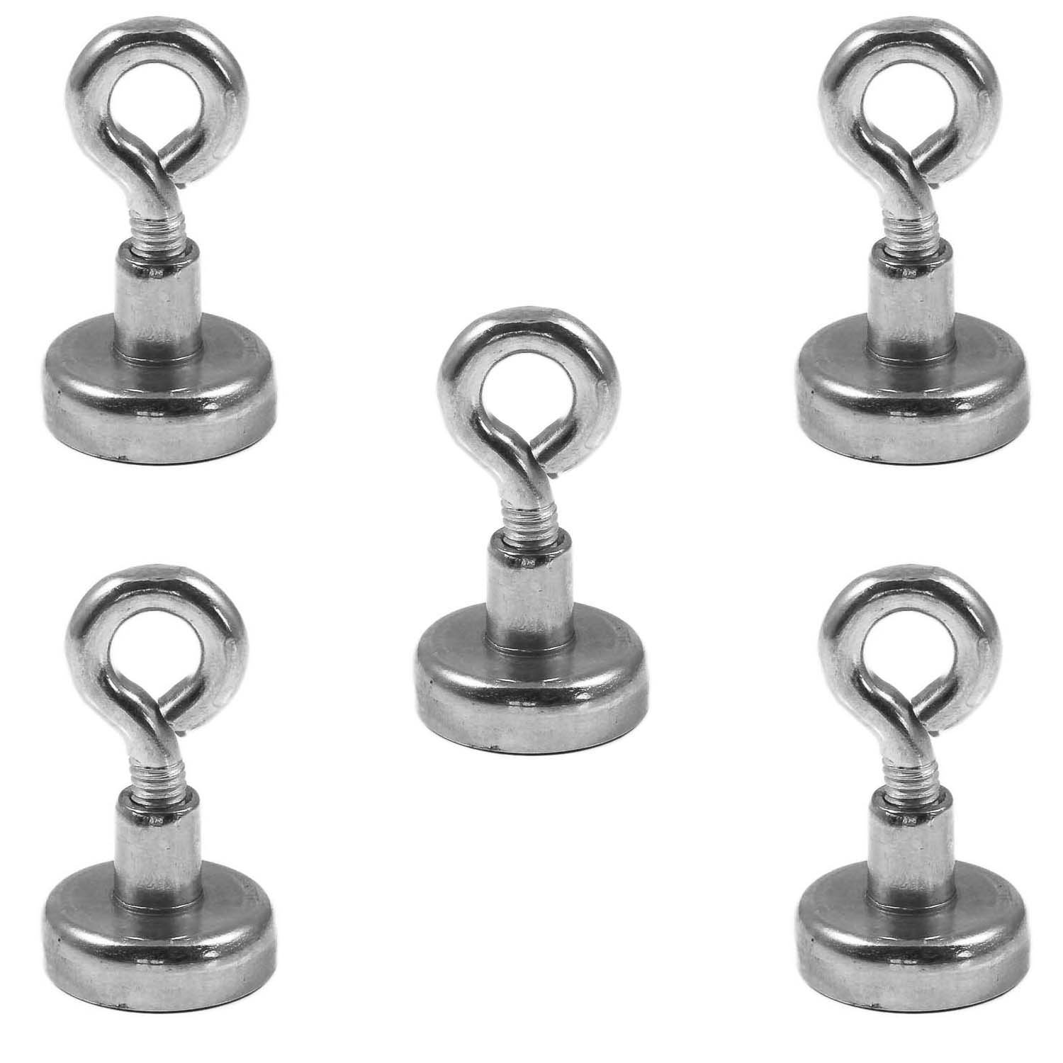 Magnetastico® | 5 pieces neodymium N35 eyelet magnets 16 mm Ø | Holding force 5.5 kilograms | 5 neodymium pot magnets with eyebolt, very strong & galvanised
