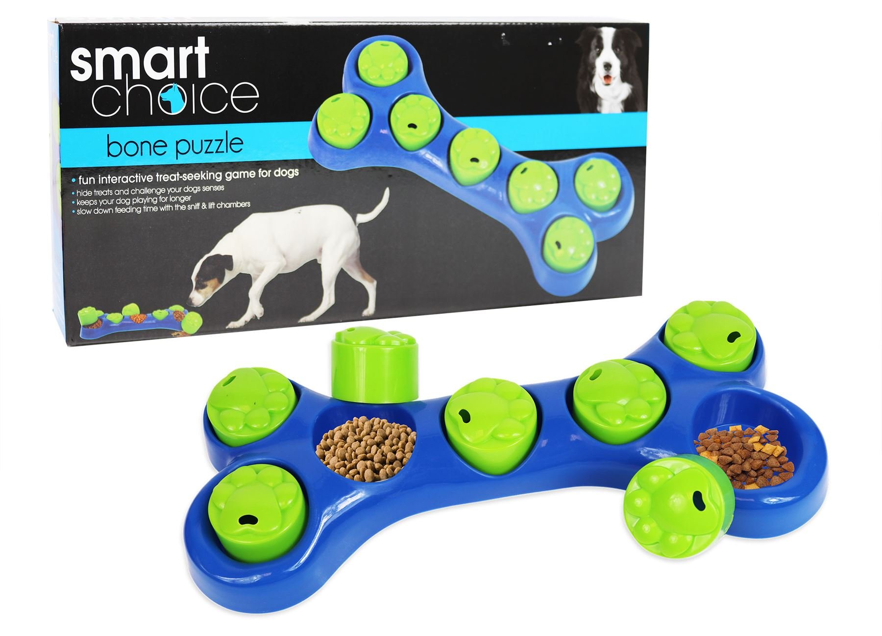 Smart Choice Pet Feeder Bowl Bone Shape Fun Puzzle Treat Slow Feeding Interactive Game Dog Training Rewards Hide & Seek