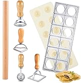Lainballow 7 Pcs Ravioli Mold Set, Ravioli Maker Press with 1 Wood Rolling Pin, 4 Ravioli Cutter, 12 Holes Ravioli Stamp Pasta Making Kit for Ravioli Pasta Dumpling Meat Pie
