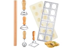 Lainballow 7 Pcs Ravioli Mold Set, Ravioli Maker Press with 1 Wood Rolling Pin, 4 Ravioli Cutter, 12 Holes Ravioli Stamp Past