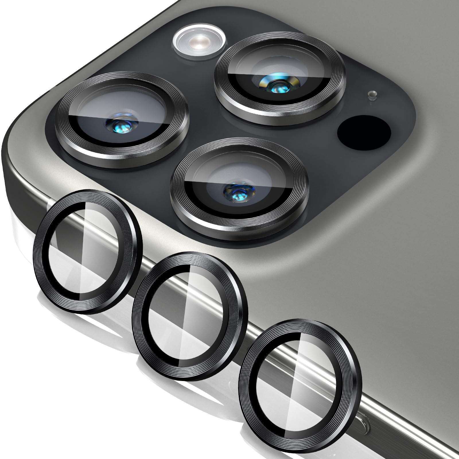 Giftorld Camera Lens Protector for iPhone 15 Pro/15 Pro Max,Aviation Aluminum 3D Ring,9H Tempered Glass,360 Degree Protection,HD Clarity,4 Layers Unique Design,Full Coverage