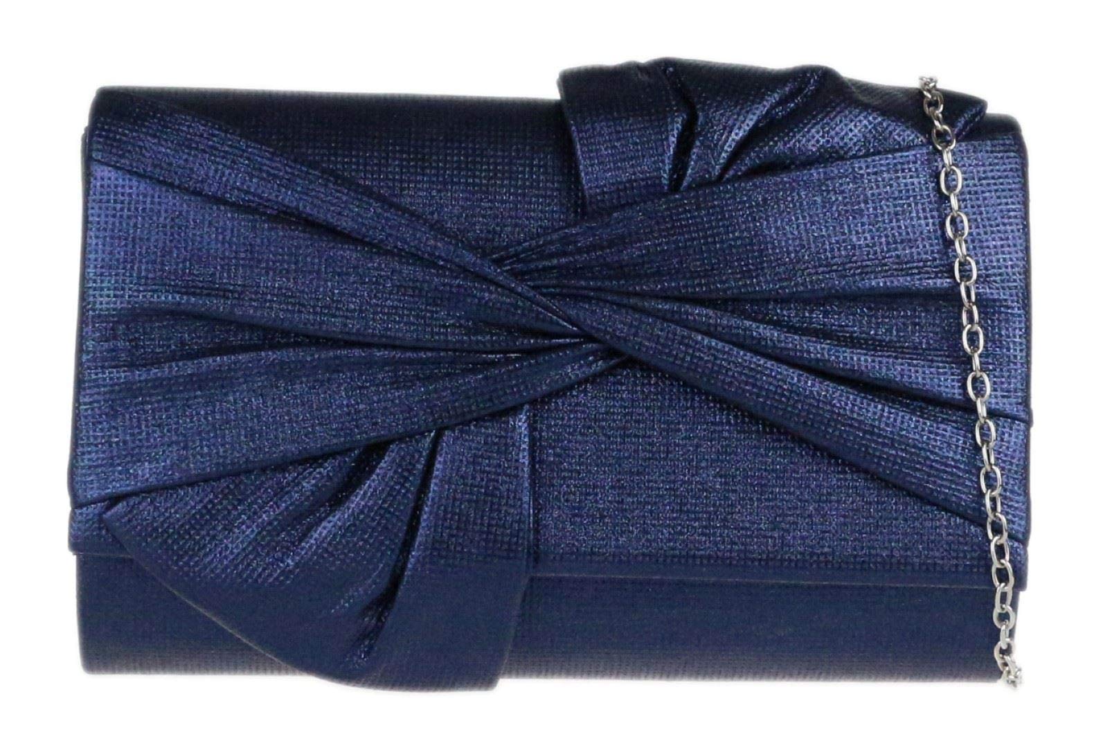Girly Handbags Womens Big Bow Clutch Bag - Navy