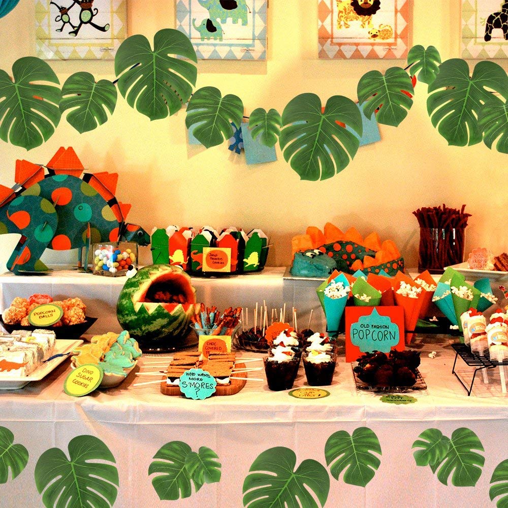 Tropical Palm Tree Leaf Decor - 50PCS Tropical Large Palm Tree Leaves Decorations, Artificial Faux Tree Palm Leaf for Home Hawaiian Luau Safari Jungle Beach Party Decor (Include 60pcs Dots Tapes)