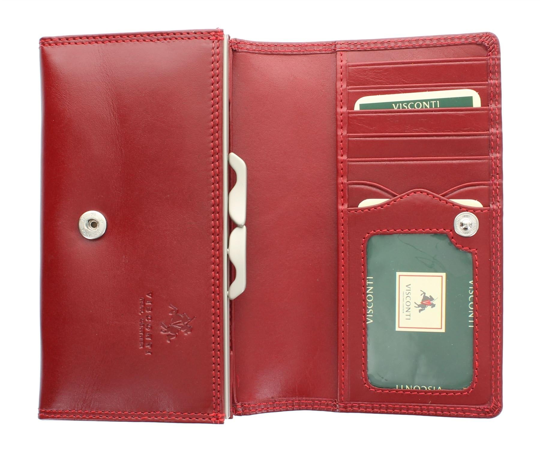 VISCONTI Monza Collection Maria Vegetable Tanned Ladies Leather Clip Purse RFID Blocking MZ12 Red